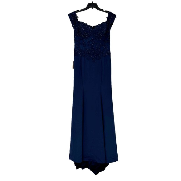NWT Glow Blue Off the Shoulder Lace Sequin Gown Dress Size 10 Corset Train - Picture 3 of 9